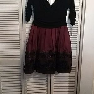 Formal Dress, size 12P, black snd cranberry